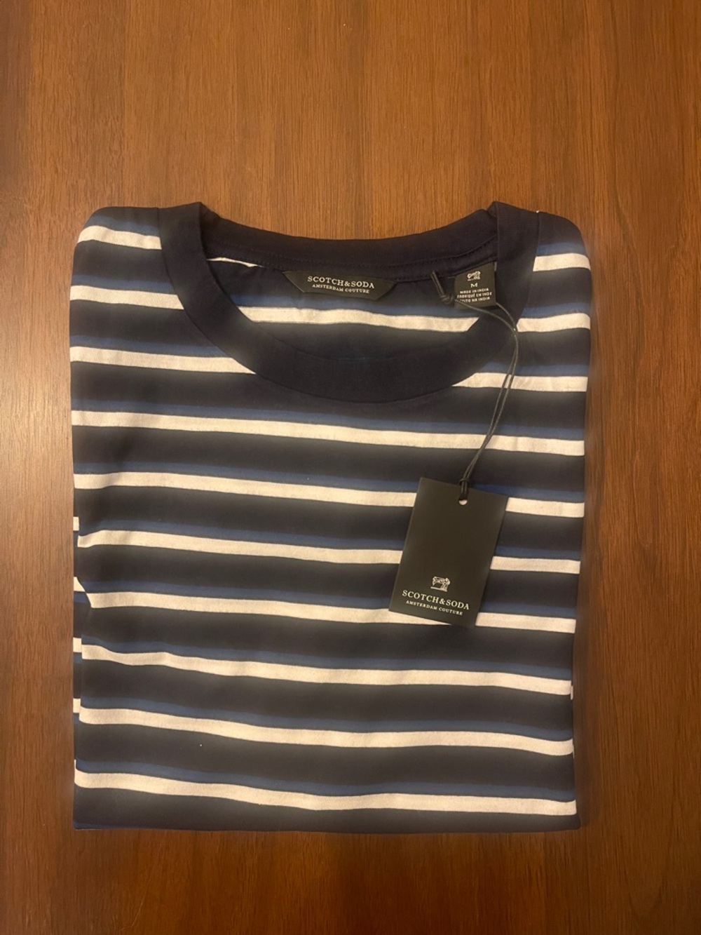 Scotch & Soda Navy and White Striped Short Sleeve Crew